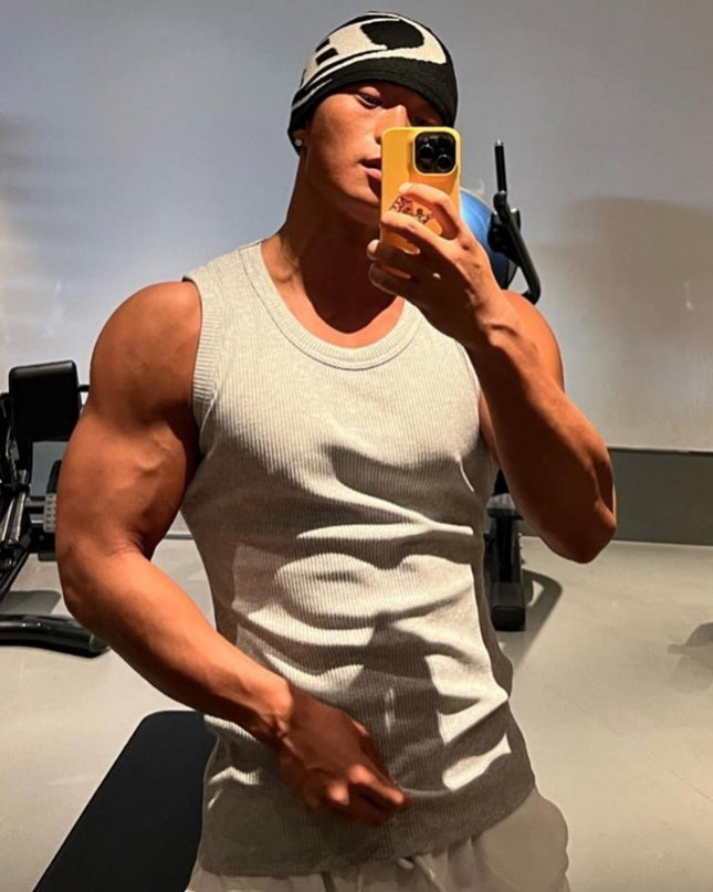 Men's Fashion Solid Color Quick-drying Stretch Tight Sports Thread Vest