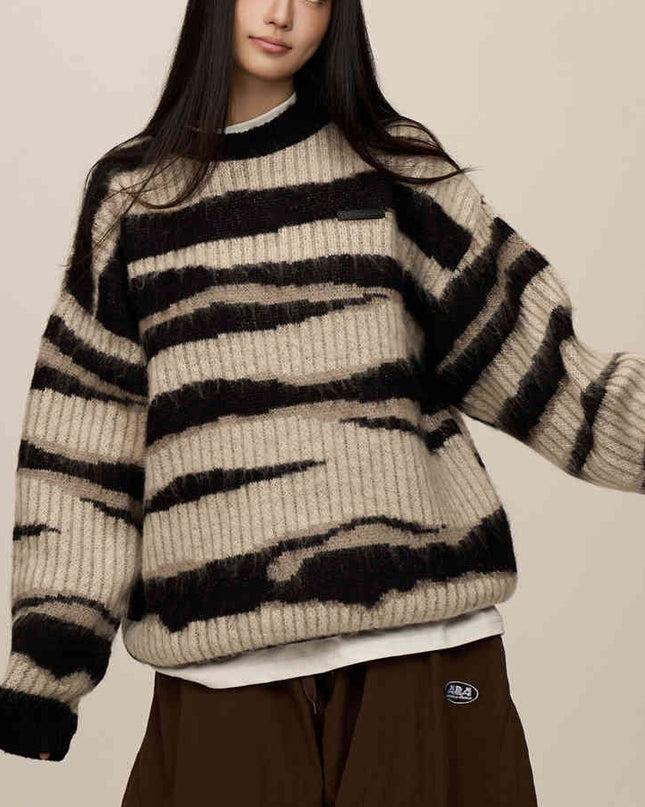 Striped Contrast Color Haima Wool Sweater For Women