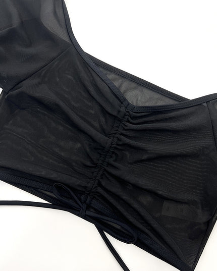 Bikini Four-piece Suit Black Mesh Swimwear Women
