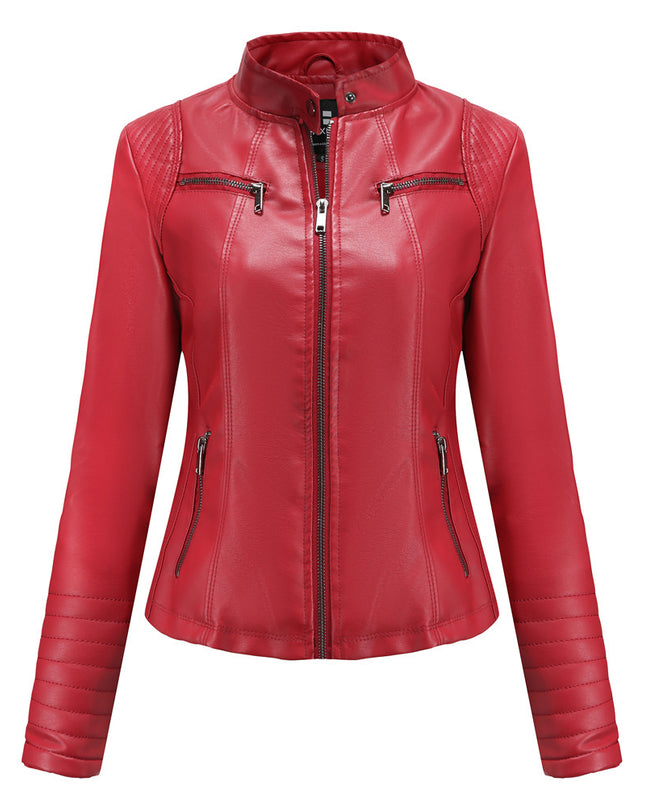 Women's Leather Thin Motorcycle Clothing Short Chic Women's Jacket
