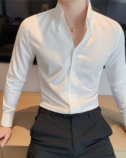 Large V-neck Men's Long-sleeved Business Shirt