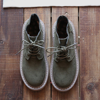 Vintage Suede Round Toe Lace-Up Ankle Boots