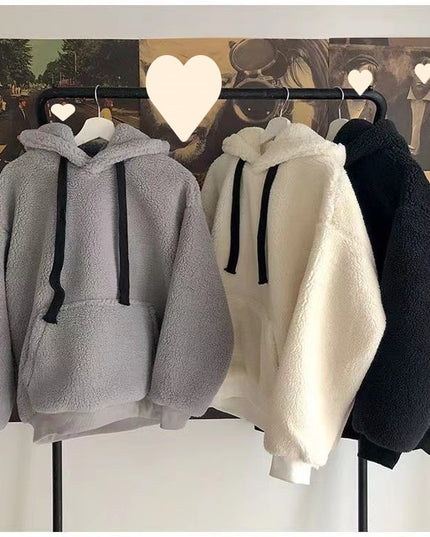 Lamb Wool Sweatshirt Winter Women's Fleece-lined Thickened Hooded