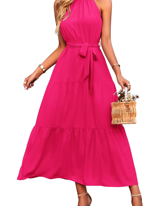 Halter Lace-up Casual Loose Stitching Dress