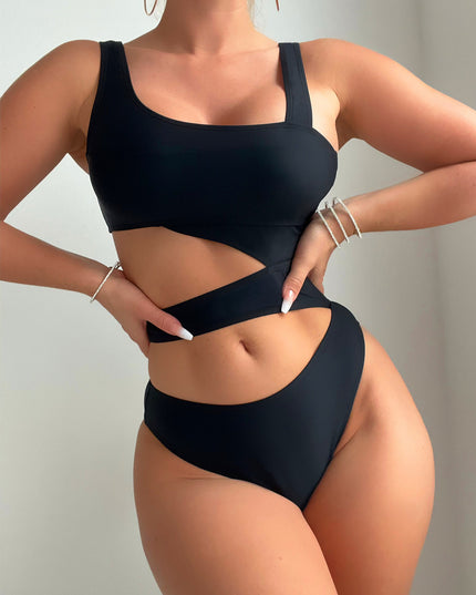 2024 New Solid Color Hollow High Cut Sexy Siamese Swimsuit