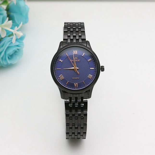 Waterproof Men's Gold Watch Fashion Gun Color Steel Band Quartz Watch