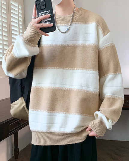 Striped Sweater Loose Round Neck Base