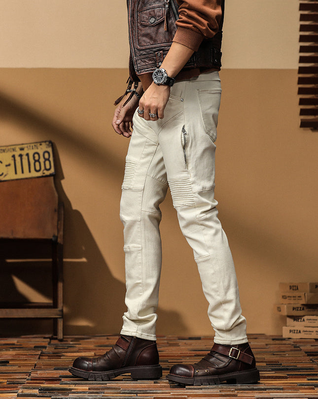 Motorcycle Jeans Brand Slim Fit Feet High-end Men's Casual All-matching Stretch
