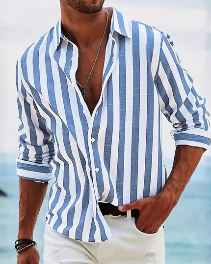 Men's Yarn-dyed Striped Casual Loose Long-sleeved Shirt