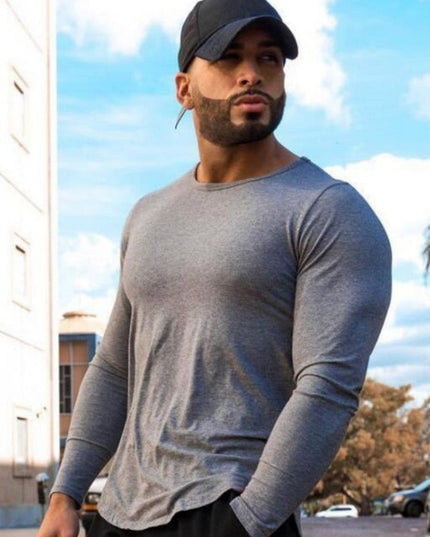 Men's Sports Solid Color Fitness Slim Long Sleeve And Short Sleeve T-shirt