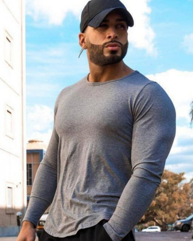 Men's Sports Solid Color Fitness Slim Long Sleeve And Short Sleeve T-shirt