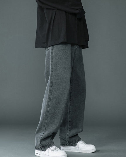 Men’s Retro Washed Denim Jeans – Straight Leg Cotton Pants