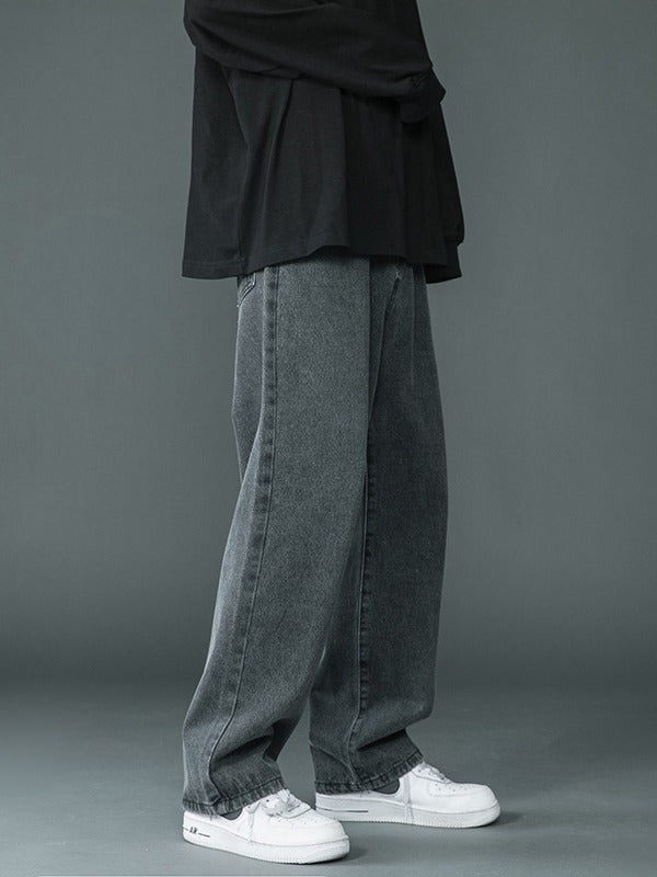 Men’s Retro Washed Denim Jeans – Straight Leg Cotton Pants