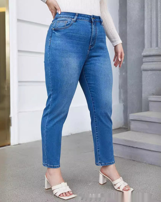 Plus Size Denim Harem Slim Fit Stretch Tapered Pants