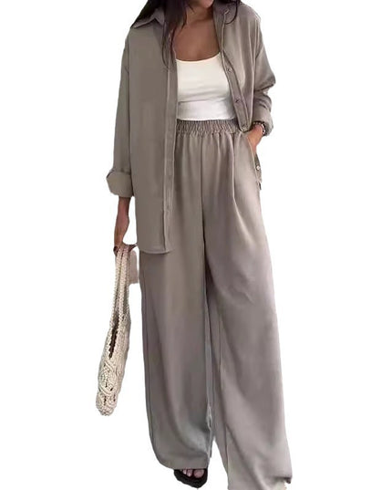 Fashion Solid Color Loose Top Casual Wide Leg Pants Two-piece Set