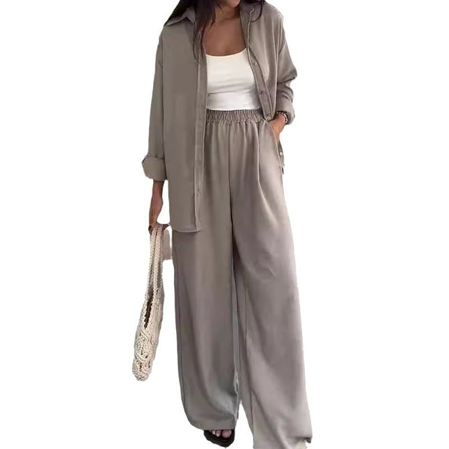 Fashion Solid Color Loose Top Casual Wide Leg Pants Two-piece Set