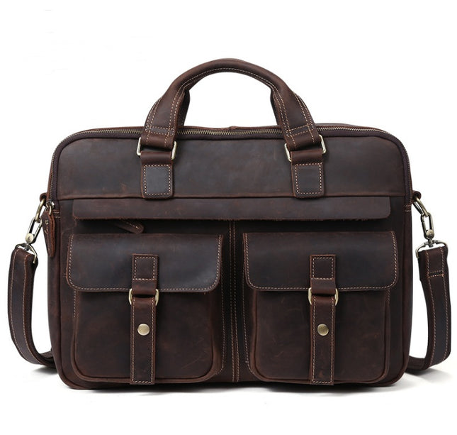 Genuine Men’s Retro Business Bag | Cowhide Briefcase & 15.6-Inch Laptop Bag
