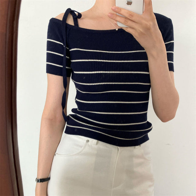 Summer Design Lace-up Pure Style Slim And Sexy Top