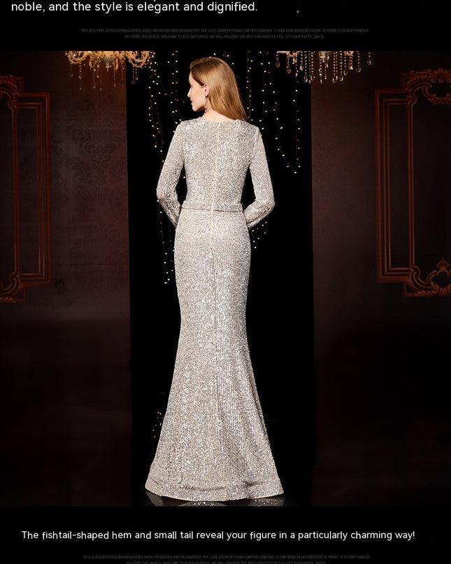 Temperament Banquet Ladies Sequined Annual Meeting Host Long Evening Dress