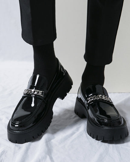 Thick Sole Increased Patent Leather Glossy Casual Thick Heel Loafers