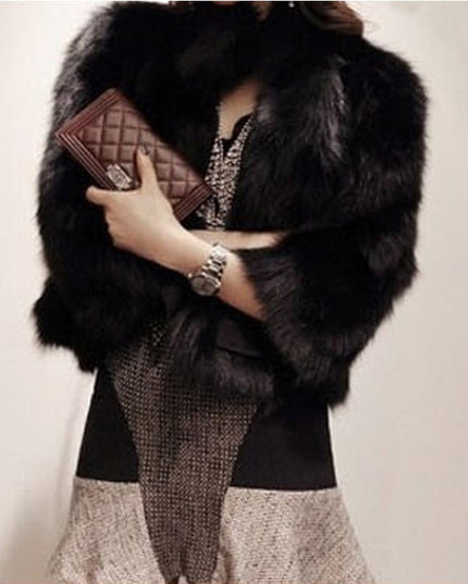 Faux Fur Jacket Fox Fur Warm Winter Stand Collar Slim Jacket