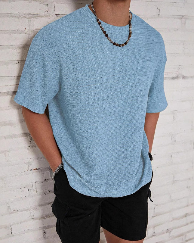 Men's Loose Hollow Solid Color Flow Round Neck T-shirt