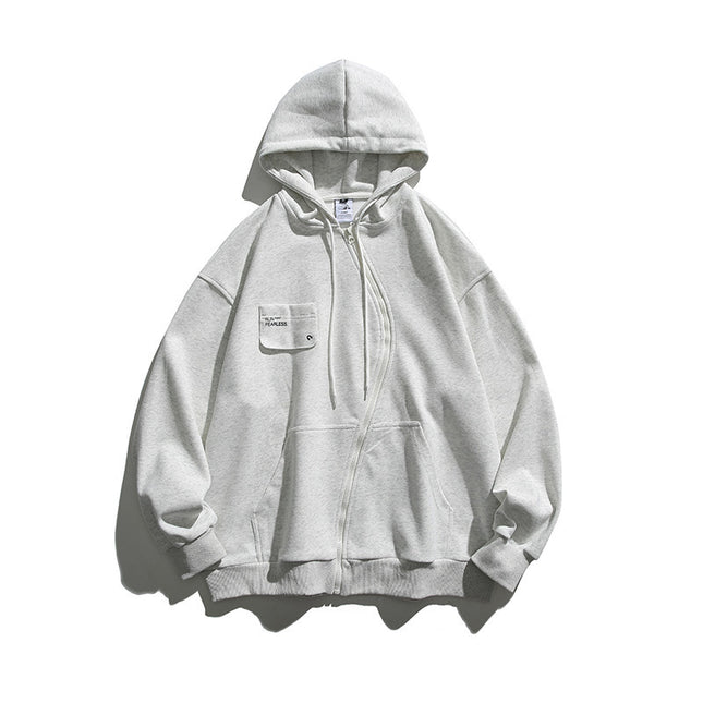 Retro Hooded Sweater Men And Women Irregular Zipper