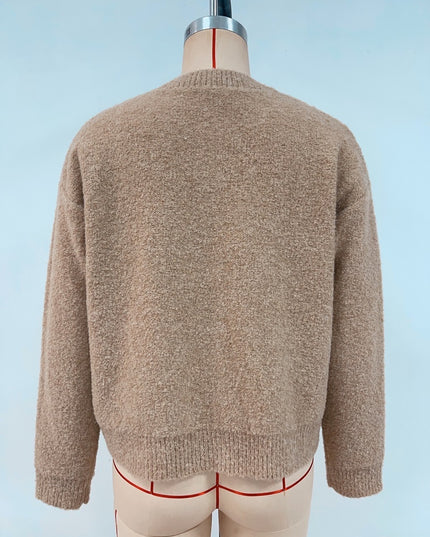 Round Neck Button Solid Color Sweater Knitwear