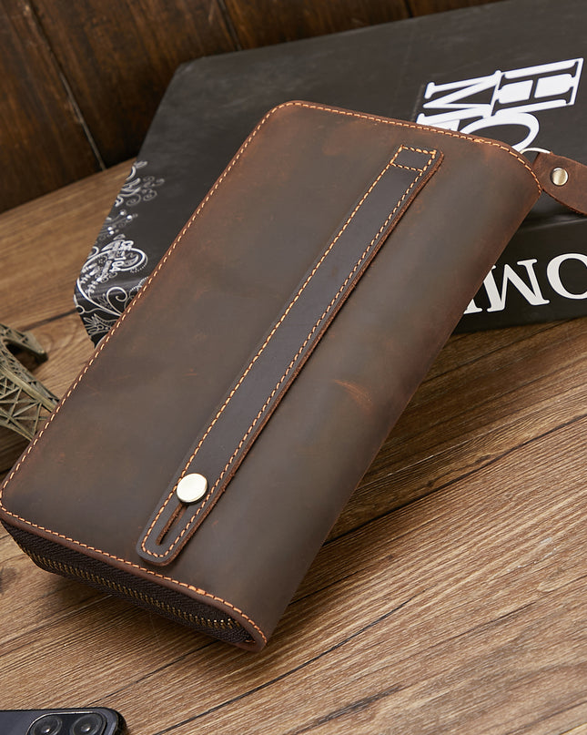 New Retro Hand Multifunctional Zipper Men's Leather Wallet