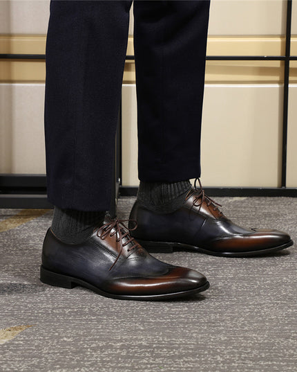 Leather Shoes Men's Wingtip Color Matching Oxford Toe Layer Cowhide