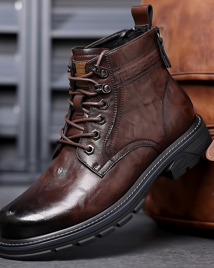 Vintage Fleece-lined Leather Boots Outdoor Keep Warm Men's