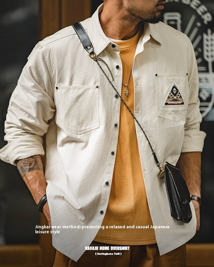 Men's Retro Indian Totem Creamy-white Long-sleeved Shirt