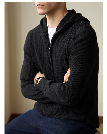 Men's 100 Pure Wool Hooded Cardigan New Autumn And Winter Sweaters