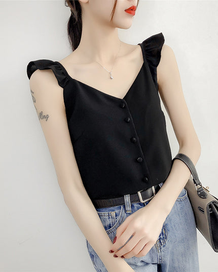 Chic retro clavicle top with chic style in summer