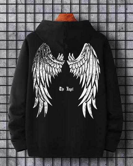 Trendy Angel Wings Printed Hooded Men's Sweater