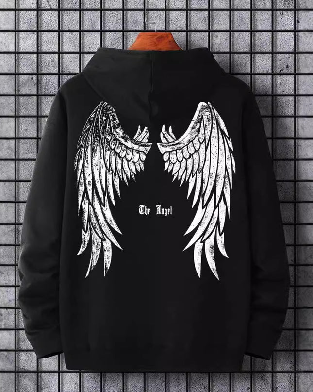 Trendy Angel Wings Printed Hooded Men's Sweater