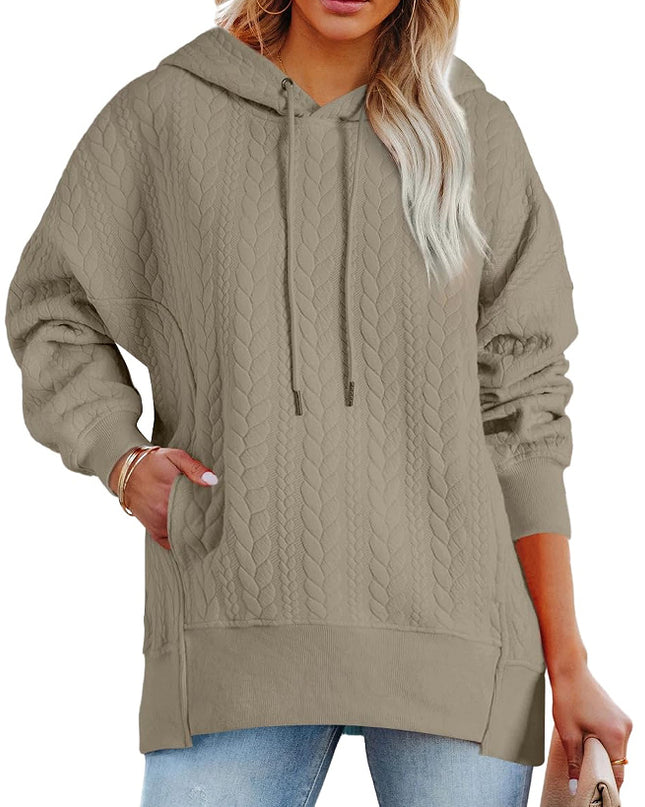 Twist Texture Solid Color Casual Hoodie Sweater Top