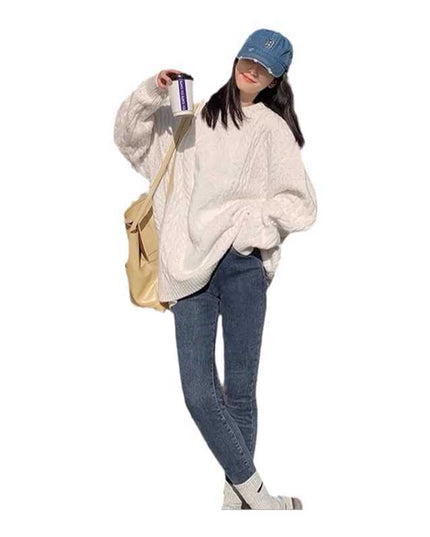 White Thick Twist Autumn And Winter New Loose Top