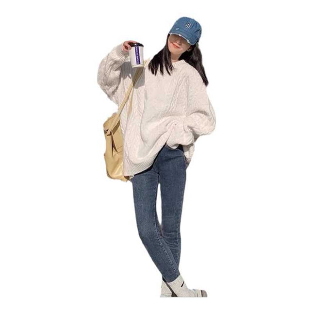 White Thick Twist Autumn And Winter New Loose Top