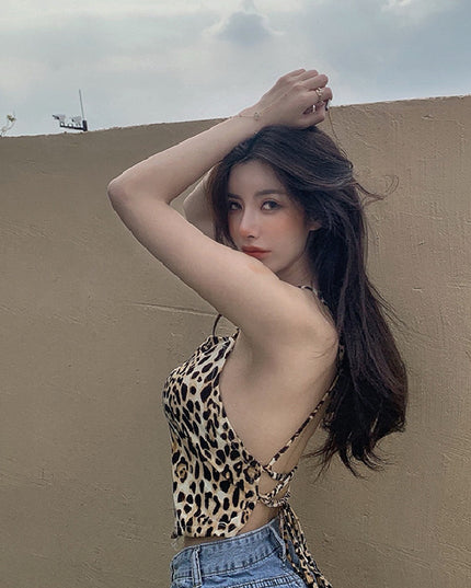 New Lace-up Summer Women's Leopard Print Short Top