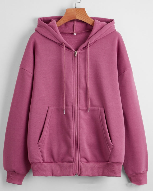 Sweater Women's Hooded Solid Color Zipper Loose Padded Coat