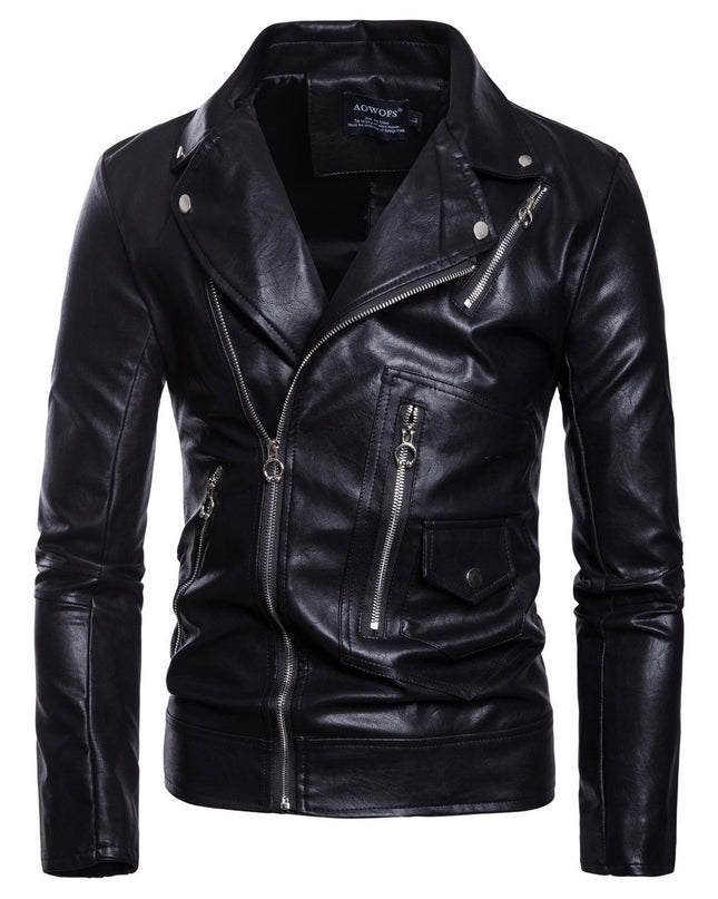 Men's Motorcycle Multi Zip Leather Coat