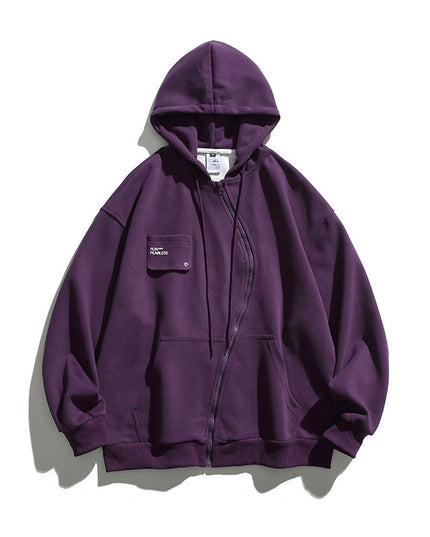 Retro Hooded Sweater Men And Women Irregular Zipper