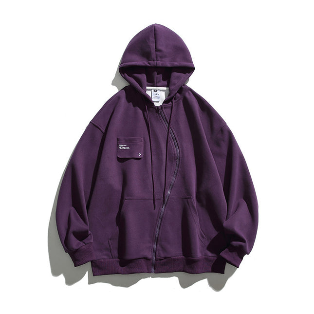 Retro Hooded Sweater Men And Women Irregular Zipper