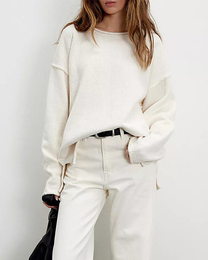 Women's Knitted Solid Color Round Neck Pullover Loose Sweater