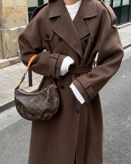 Women's Fashion With Belt Wool Large Coat