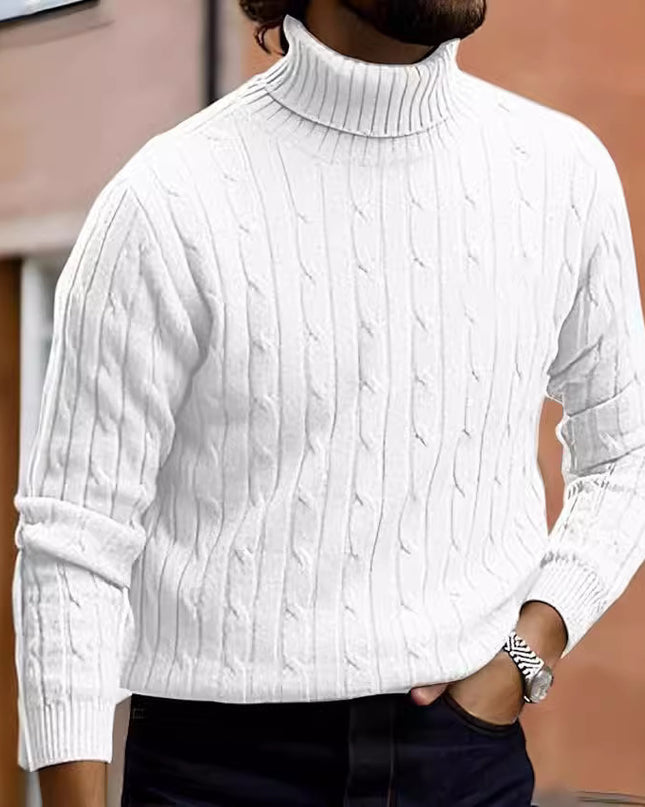 Men's Sweater Casual Retro Twisted Flower Turtleneck Knitting
