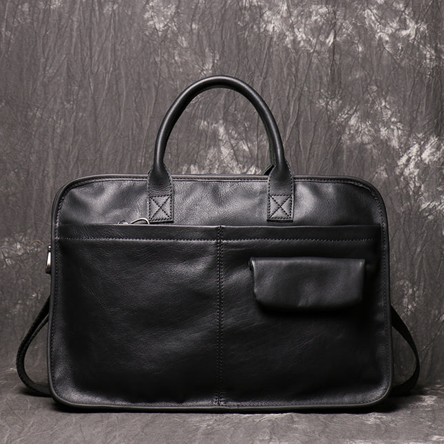 Men’s Leather One-Shoulder Crossbody Briefcase | Large Capacity Top Layer Cowhide Bag