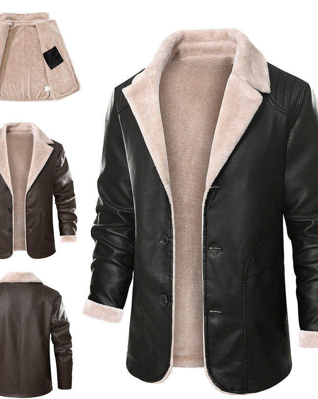 Thick Fleece Fur Integrated Warm Suit Leather Label Leather Jacket Coat