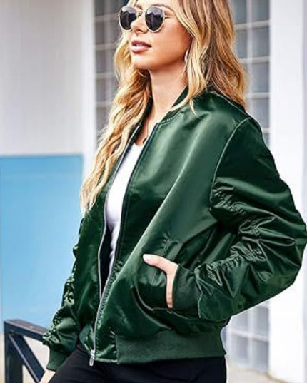 Women's Zipper Casual Jacket Coat Large Profile With Pockets Autumn Clothing Fashion